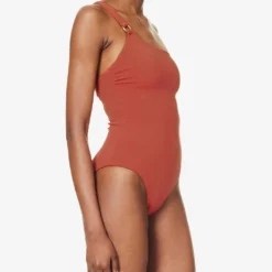 Isla Rib Asymmetric-neck Swimsuit -Outlet Pique Style Store R04144098 RUSSET ALT02