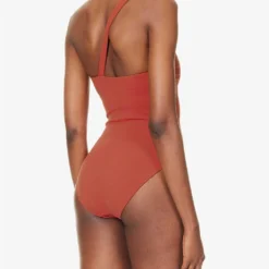 Isla Rib Asymmetric-neck Swimsuit -Outlet Pique Style Store R04144098 RUSSET ALT03