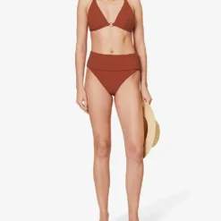 Isla Rib Folded-waist High-rise Bikini Bottoms -Outlet Pique Style Store R04144099 RUSSET ALT01