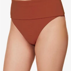Isla Rib Folded-waist High-rise Bikini Bottoms -Outlet Pique Style Store R04144099 RUSSET ALT02