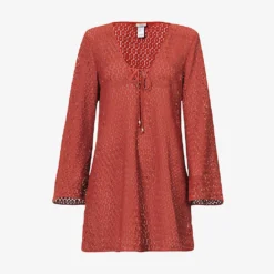 Self-tie Relaxed-fit Stretch-lace Mini Dress