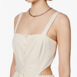 Paige Shadi Cut-out Linen And Cotton-blend Maxi Dress -Outlet Pique Style Store R04144138 ANTIQUEPAPER ALT04