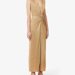 Eliora Plunge-neck Woven Maxi Dress -Outlet Pique Style Store R04144897 GOLD ALT02