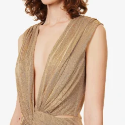 Eliora Plunge-neck Woven Maxi Dress -Outlet Pique Style Store R04144897 GOLD ALT04