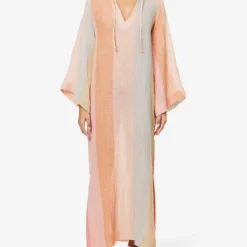 Striped Split-hem Linen-blend Cover-up -Outlet Pique Style Store R04145018 SUNSETAWNINGSTRIPE ALT02
