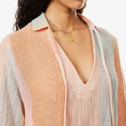 Striped Split-hem Linen-blend Cover-up -Outlet Pique Style Store R04145018 SUNSETAWNINGSTRIPE ALT04