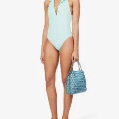 Polo V-neck Cotton-blend Swimsuit -Outlet Pique Style Store R04145025 SEAFOAMTERRY ALT01