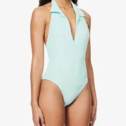 Polo V-neck Cotton-blend Swimsuit -Outlet Pique Style Store R04145025 SEAFOAMTERRY ALT02
