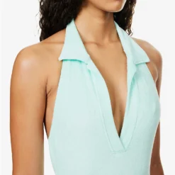 Polo V-neck Cotton-blend Swimsuit -Outlet Pique Style Store R04145025 SEAFOAMTERRY ALT04