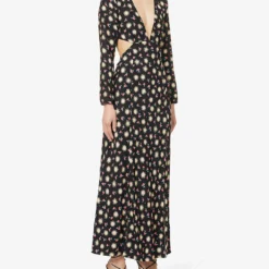 RIXO Zora Cut-out Woven Midi Dress -Outlet Pique Style Store R04145168 SUNPETALBLACK ALT02