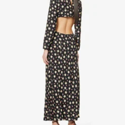 RIXO Zora Cut-out Woven Midi Dress -Outlet Pique Style Store R04145168 SUNPETALBLACK ALT03