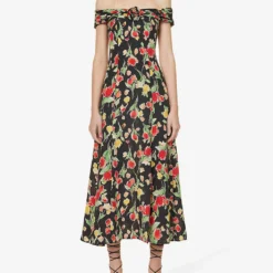 RIXO Freya Floral-print Silk Midi Dress -Outlet Pique Style Store R04145169 FONTAINHASFLORALBLACK ALT02
