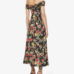 RIXO Freya Floral-print Silk Midi Dress -Outlet Pique Style Store R04145169 FONTAINHASFLORALBLACK ALT03