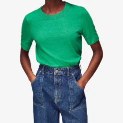 Whistles Rosa Double-trim Short-sleeved Cotton-jersey T-shirt -Outlet Pique Style Store R04145303 GREEN ALT02