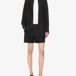 ANINE BING Koa Waffle-texture Rayon-blend Shorts 6 ANINE BING Koa Waffle-texture Rayon-blend Shorts -Outlet Pique Style Store R04146361 BLACK ALT01