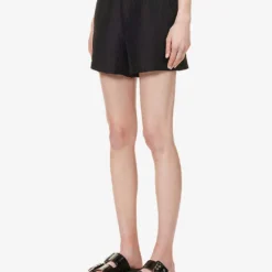 ANINE BING Koa Waffle-texture Rayon-blend Shorts 7 ANINE BING Koa Waffle-texture Rayon-blend Shorts -Outlet Pique Style Store R04146361 BLACK ALT02
