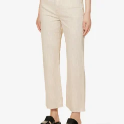 FRAME Le Jane Crop Striped Straight-leg High-rise Recycled Denim-blend Jeans -Outlet Pique Style Store R04146387 SANDMULTI ALT02