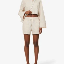 FRAME Drawstring Striped Cotton-blend Shorts -Outlet Pique Style Store R04146400 SANDMULTI ALT01