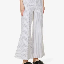 FRAME Le Palazzo Striped Wide-leg Cropped High-rise Recycled Denim-blend Jeans -Outlet Pique Style Store R04146438 COBALTMULTI ALT02