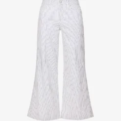 FRAME Le Palazzo Striped Wide-leg Cropped High-rise Recycled Denim-blend Jeans