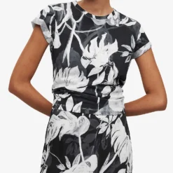 AllSaints Anna Jackie Floral-pattern Organic-cotton T-shirt -Outlet Pique Style Store R04146609 BLACK ALT02