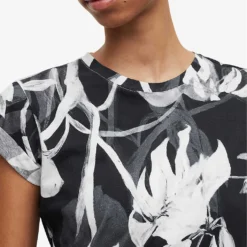 AllSaints Anna Jackie Floral-pattern Organic-cotton T-shirt -Outlet Pique Style Store R04146609 BLACK ALT04