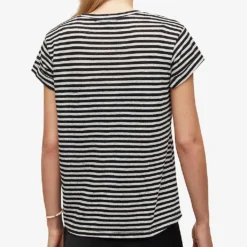 AllSaints Anna Striped Regular-fit Cotton-blend T-shirt -Outlet Pique Style Store R04146611 CHALKINK ALT03
