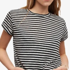 AllSaints Anna Striped Regular-fit Cotton-blend T-shirt -Outlet Pique Style Store R04146611 CHALKINK ALT04