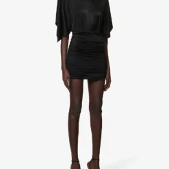 Padded-shoulder Open-back Stretch-woven Mini Dress 7 Padded-shoulder Open-back Stretch-woven Mini Dress -Outlet Pique Style Store R04146744 BLACK ALT02