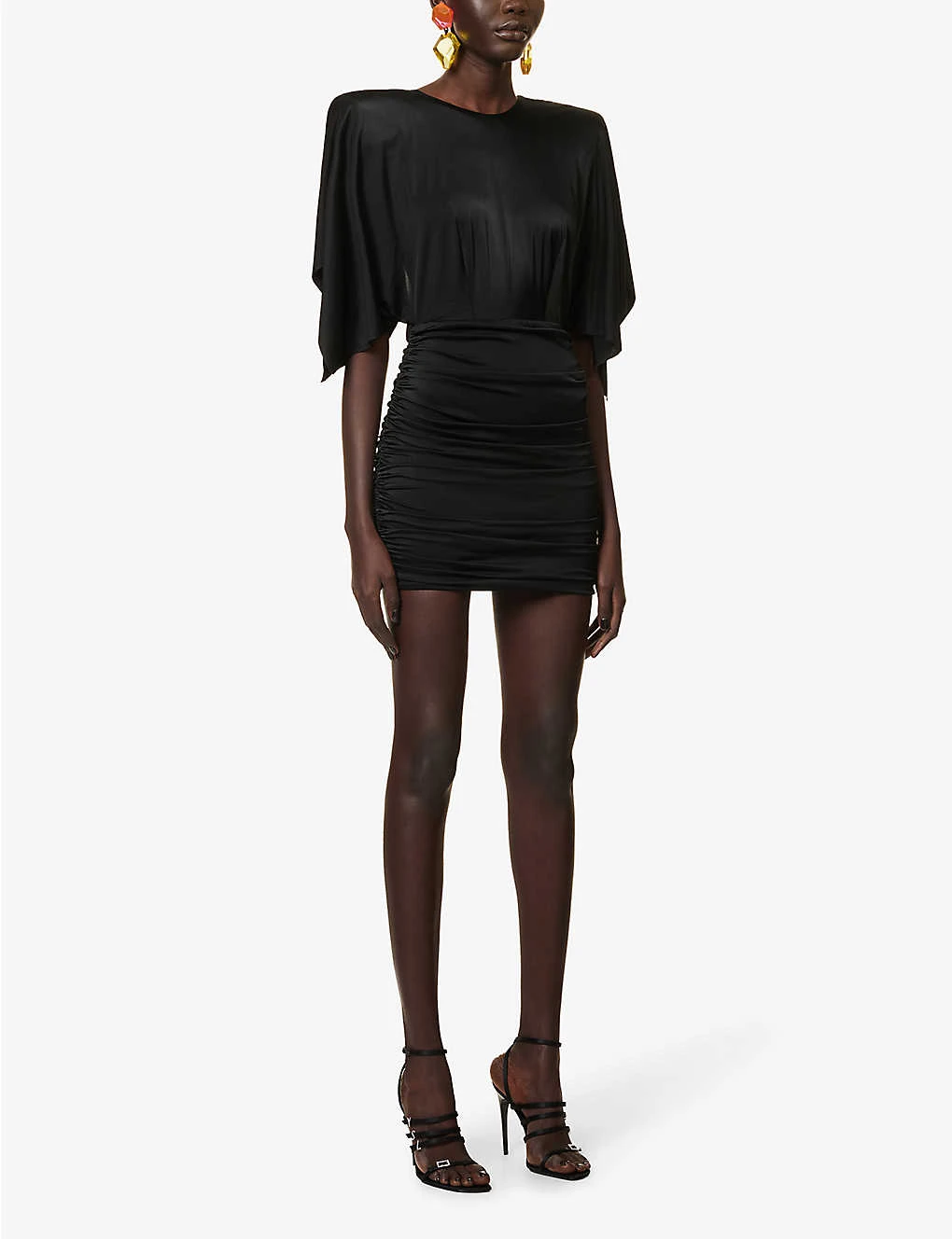 Padded-shoulder Open-back Stretch-woven Mini Dress 3 Padded-shoulder Open-back Stretch-woven Mini Dress - Image 3