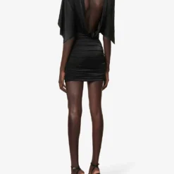 Padded-shoulder Open-back Stretch-woven Mini Dress 8 Padded-shoulder Open-back Stretch-woven Mini Dress -Outlet Pique Style Store R04146744 BLACK ALT03