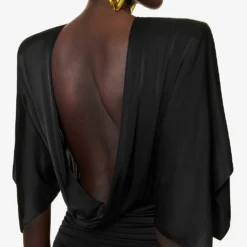 Padded-shoulder Open-back Stretch-woven Mini Dress 9 Padded-shoulder Open-back Stretch-woven Mini Dress -Outlet Pique Style Store R04146744 BLACK ALT04