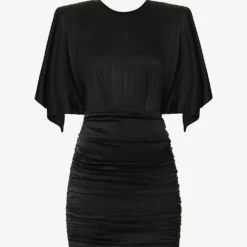 Padded-shoulder Open-back Stretch-woven Mini Dress