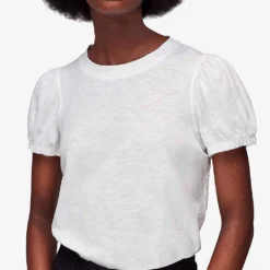 Whistles Puff-sleeved Keyhole Cotton-jersey T-shirt -Outlet Pique Style Store R04146881 WHITE ALT02