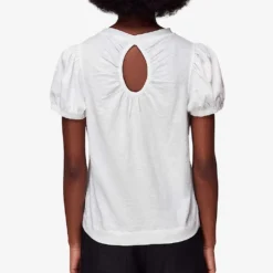 Whistles Puff-sleeved Keyhole Cotton-jersey T-shirt -Outlet Pique Style Store R04146881 WHITE ALT03