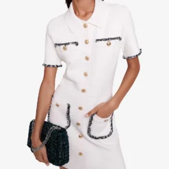 Maje Risal Tweed Stretch Cotton-blend Mini Dress -Outlet Pique Style Store R04146924 BLANC ALT04