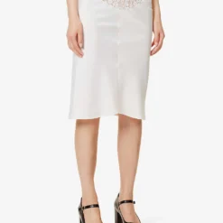 Trimiti Lace-trim Satin Midi Skirt -Outlet Pique Style Store R04147086 WHITE ALT02