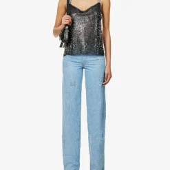 Straight-leg Mid-rise Rhinestone-embellished Jeans -Outlet Pique Style Store R04147637 LIGHTBLUE ALT01