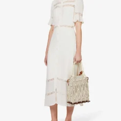 Woodson Frilled Crepe Midi Dress -Outlet Pique Style Store R04149624 WHITE ALT01