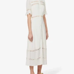 Woodson Frilled Crepe Midi Dress -Outlet Pique Style Store R04149624 WHITE ALT02