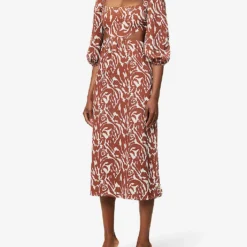 Fion Abstract-print Crepe Midi Dress -Outlet Pique Style Store R04149646 BROWNABSTRACT ALT02