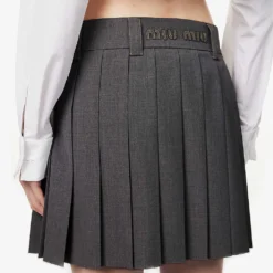 Miu Miu Pleated High-rise Wool Mini Skirt -Outlet Pique Style Store R04149727 ARDESIA ALT04