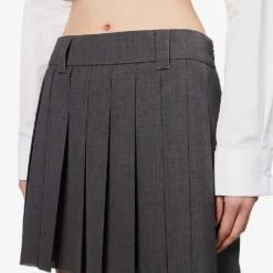 Miu Miu Pleated High-rise Wool Mini Skirt -Outlet Pique Style Store R04149727 ARDESIA ALT05