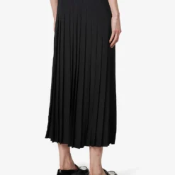 Miu Miu Pleated High-rise Woven Midi Skirt -Outlet Pique Style Store R04149729 NERO ALT03