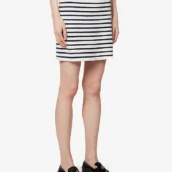 Miu Miu Striped-pattern High-rise Cotton-knit Mini Skirt -Outlet Pique Style Store R04149737 BIANCOBLU ALT02