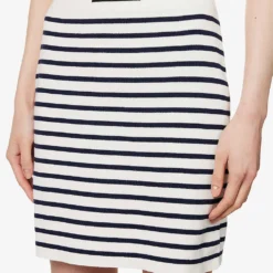 Miu Miu Striped-pattern High-rise Cotton-knit Mini Skirt -Outlet Pique Style Store R04149737 BIANCOBLU ALT04