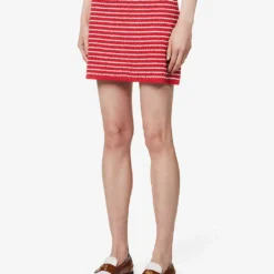 Miu Miu Scalloped-trim Striped Cotton-blend Mini Skirt -Outlet Pique Style Store R04149738 ROSSOBIANCO ALT02
