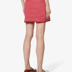 Miu Miu Scalloped-trim Striped Cotton-blend Mini Skirt -Outlet Pique Style Store R04149738 ROSSOBIANCO ALT03