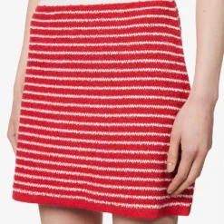 Miu Miu Scalloped-trim Striped Cotton-blend Mini Skirt -Outlet Pique Style Store R04149738 ROSSOBIANCO ALT04