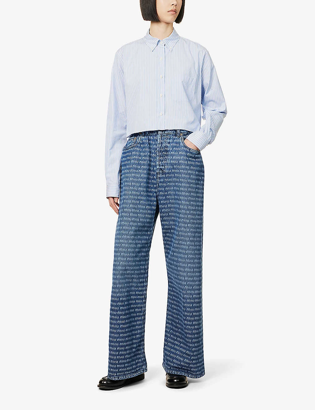 Miu Miu Wide-leg High-rise Logo-print Denim Jeans 2 Miu Miu Wide-leg High-rise Logo-print Denim Jeans - Image 2